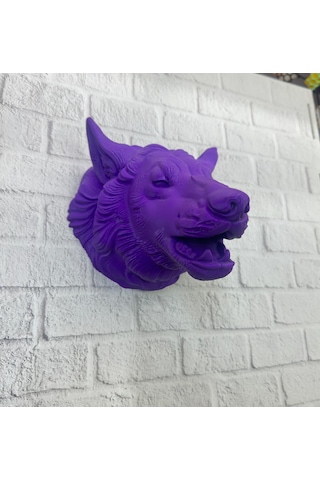 Dekoratif Mor Kurt Duvar Heykeli Asılabilir Hediyelik 25x19 Cm