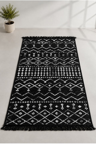 Kilim Paspas Çok Amaçlı Halı Makinede Yıkanabilir Toz Yapmaz Siyah 3