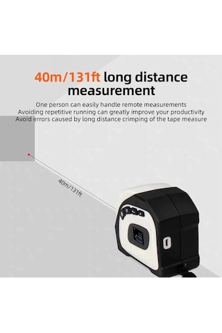 Pazly 2'si 1 Arada Dijital Şerit Metre: 40m Lazer Ölçüm + 5m Şerit, 4 Modlu, Taşınabilir Lazer Metre