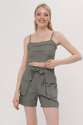 Hgfashion İkli Crop Şort Takımı Yeşil Reng Yeşil