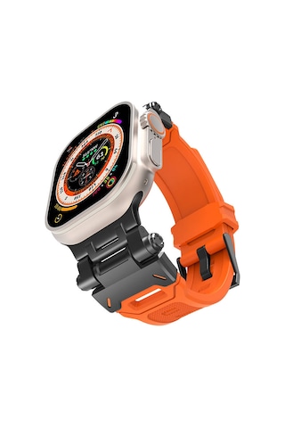 Mobilteam Watch 42mm Clo- Krd-108 Metal Başlıklı Silikon Kordon-siyah-turuncu