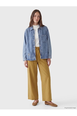 Lcw Modest İndigo Gömlek Yaka Oversize Kadın Jean Tunik
