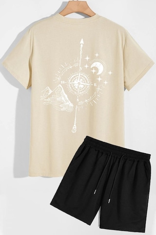 Pusula Şort T-shirt Eşofman Takımı Bej