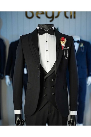 Bys Beystil Siyah Şal Yaka Damatlık & Smokin Takımı 10002 - Slim Fit