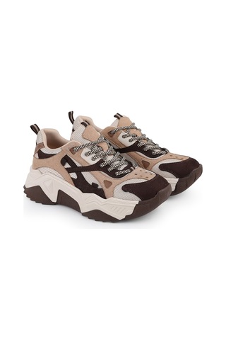 Libero L083.65137 Gri Hakiki Deri Kadın Sneaker Yüksek Tabanlı Rahat Spor Ayakkabı Kahve
