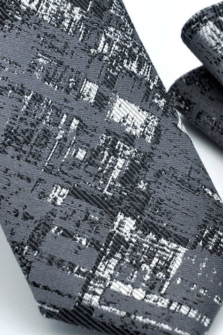 Gaffy Siyah Beyaz Motif Desenli Gri Dokuma Kumaş Mendilli Slim Fit Krav Siyah