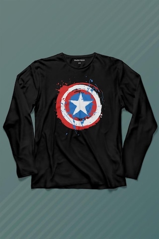 Captain America Kaptan Amerika Kalkan Logo Uzun Kollu Tişört Baskılı T-shirt 001