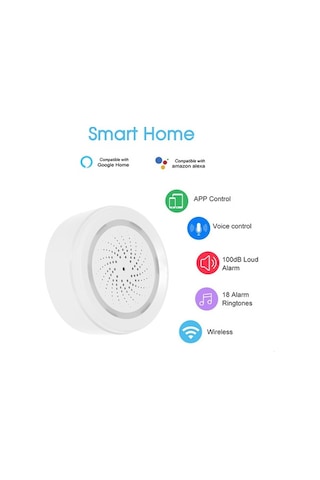 Novahub Akıllı Ev Alarm Siren - Wifi Bağlantılı, 100db Sesli Uyarı, Sıcaklık/nem Sensörlü, Tuya Uyumlu Beyaz, Küçük Boyutlu Beyaz