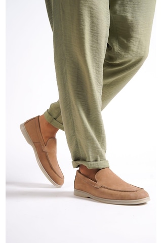 Mubiano Hakiki Deri - Mbkry22103bj Bej Nubuk Erkek Loafer Bej