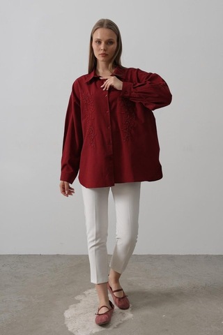 Alyn Wear Boncuk Nakış Detaylı Uzun Gömlek - Bordo