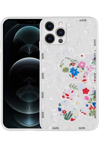 Apple Uyumlu iPhone 12 Pro Max Kılıf Desenli Sert Silikon Zore Mumila Kapak White Bear