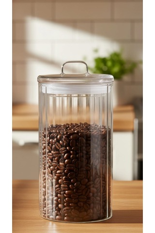 1400 Ml Cam Kavanoz Kapaklı Bakliyat, Baharat & Kuru Gıda Saklama Kabı Şeffaf, Dayanıklı Cam