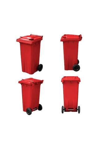 Kırmızı Plastik Çöp Konteyneri 120 Litre Konteyner - Isıya Karşı Kırmızı