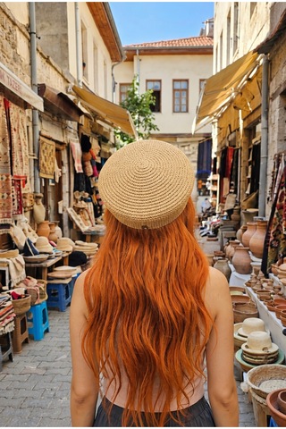 Zeora Home Kadın Örgü Bere Yazlık Hasır Bere Jüt Görünümlü El Yapımı Şık Günlük Kullanım Bohem Stil Şapka Fransız Bere Bej 894686144 Bej