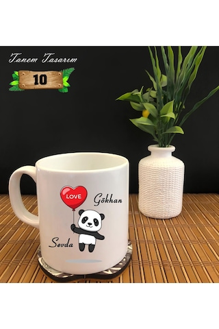 Beyaz Porselen Kupa - Sevgililer Günü Panda İsim Yazılabilir Beyaz Beyaz Porselen Kupa - Sevgililer Günü Panda İsim Yazılabilir Beyaz