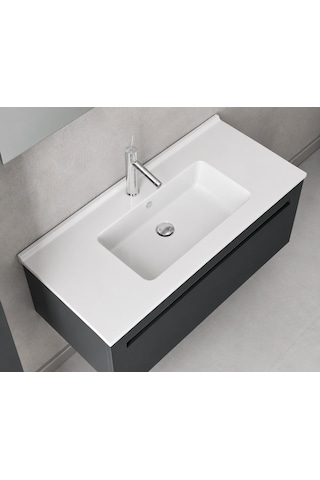 Dura Sees Tezgah Üstü Slim Lavabo 100x46,5 Cm Dolap Uyumlu Batarya Delikli Beyaz 5830
