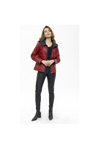 Kırmızı Marc Fermuarlı Geniş Kesim Kadın Hakiki Deri Mont-kırmızı Kırmızı