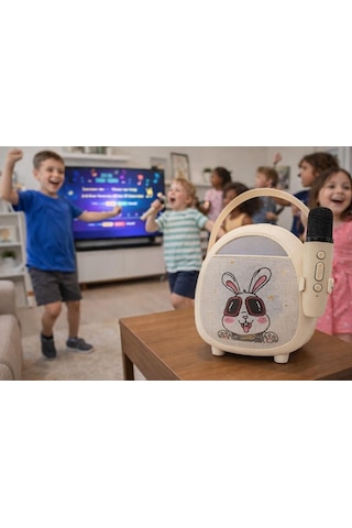 Çocuklara Özel Tasarımlı Bluetooth Karaoke Mikrofon Ve Ahşap Tripodlu