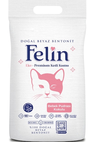 Felin Bebek Pudrası Kokulu Topaklaşan İnce Bentonit Kedi Kumu 15 KG Felin Bebek Pudrası Kokulu Topaklaşan İnce Bentonit Kedi Kumu 15 KG