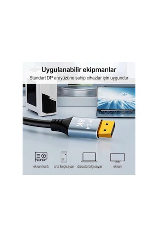 Displayport To Displayport Görüntü Kablosu 1metre 8k 60hz - 4k 240hz Gaming Monitör Uyumlu Altın Uçlu 14.1 Hdr Kablo-jl-8kdc010