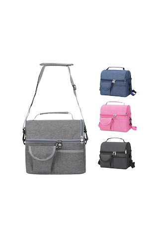 Pazly İki Katmanlı Taşınabilir İzole Soğutucu Çanta - Öğle Yemeği, Kamp, Piknik, Bbq, Gri Gri