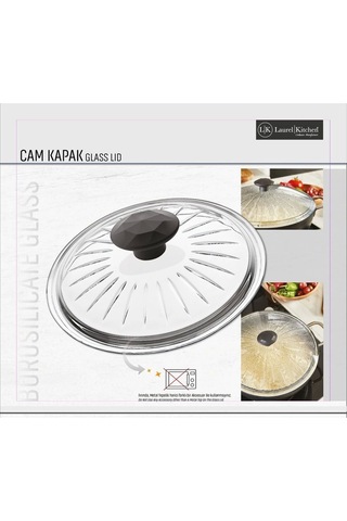 Borcam Kapak Isıya Dayanıklı Tava Tencere Ve Sahan Uyumlu Tepelikli Şık Desenli 24 Cm Kapak Beyaz