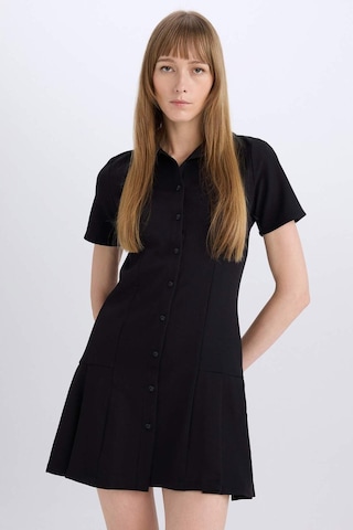 DeFacto Polo Yaka Basic Düz Kısa Kollu Pileli Mini Elbise D4203AX24AUBK27
