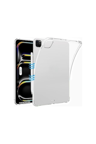 Apple Uyumlu iPad Pro 11" Inç 2024 M4 Çip Köşe Korumalı Şeffaf Silikon Kılıf Tam Kalıp A2836 A2837 A3006 Kılıf