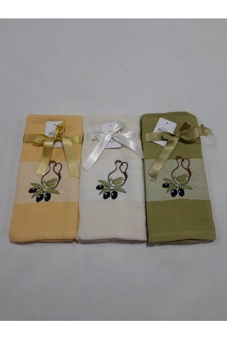Kurdelalı 3'lü Kurulama Bezi 40 X 60 Cm Sarı-yeşil-krem