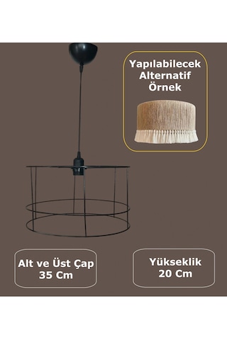 Silindir Avize Teli , İskeleti Büyük Boy 35x20 Cm Siyah Statik Boyalı Duy Takımı Dahil Beyaz