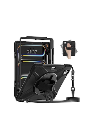 Apple Uyumlu iPad Pro 13 2025 M5 Mkst Defender Tablet Silikon - Siyah Tablet Kılıfı
