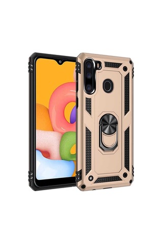 Smcase Samsung Galaxy Uyumlu A21 Kılıf Vega Yüzüklü Standlı Tank Kapak Siyah