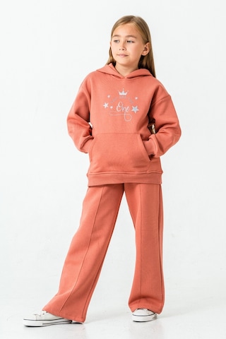 Kız Çocuk You Are The One Baskılı 3 İplik Kalın Kışlık Eşofman Takımı Ak4204 Kiremit