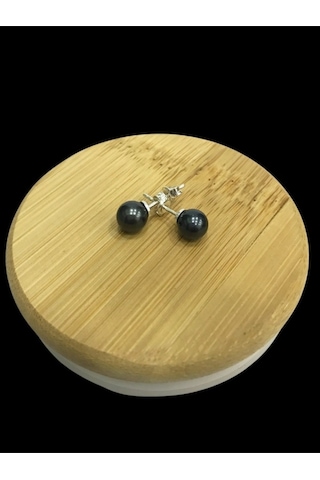 Siyah İnci Küçük Top Gümüş Küpe 6 Mm