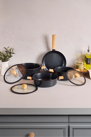 Danish Cook Black İndüksiyon Tabanlı 7 Parça Tencere Seti Siyah