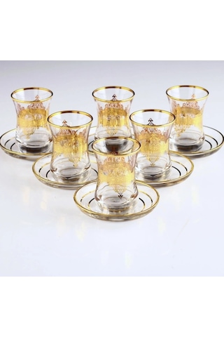 561-201 Çay Takımı By Nida Altın Dekor 6 Kişilik 12 Parça Altın