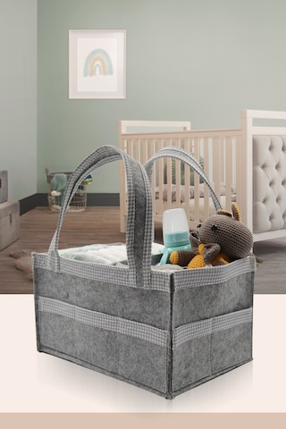 Jasper Kare Şeritli Gri Keçe Anne Bebek Bakım Çantası Organizer Gri