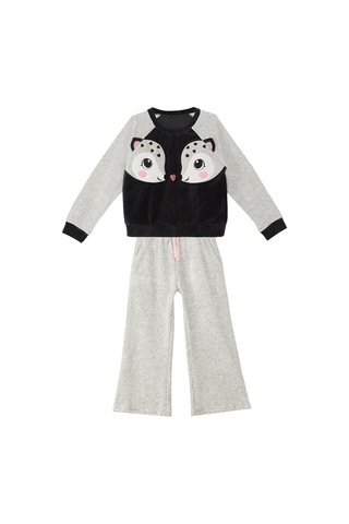 Denokids İkiz Ceylan Kız Çocuk Gri Kadife Eşofman Takım Gri