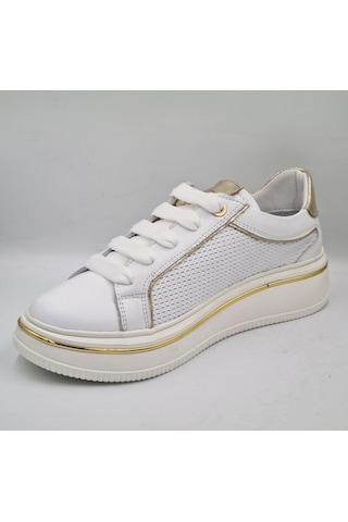 Mammamia D26ya-3890 Beyaz Altın Hakiki Deri Kadın Günlük Casual Sneaker Atakkabı Beyaz - Altın