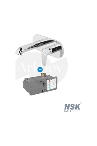 Nsk Lena Plus Ankastre Lavabo Bataryası - Krom / Smartbox İç Set Sıva Altı Grubu Dahil - Arkhev0016 Parlak Krom