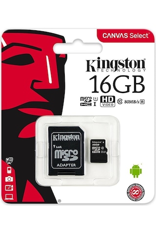 Kingston SDCS/16GB 16 GB MicroSDHC Class 10 UHS-I Hafıza Kartı + Adaptör