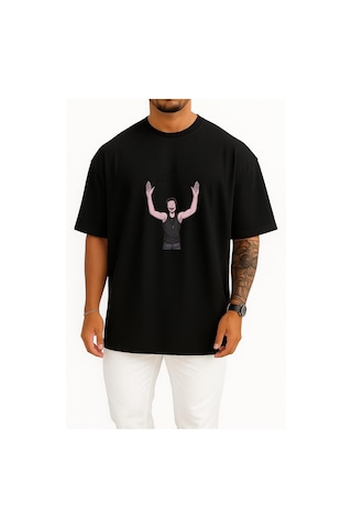 Bahriyeli Collection Oversize O Mal Yaptıysa Bende Yaparım Motivasyon Göğüs Tasarımlı Unisex T-shirt Siyah