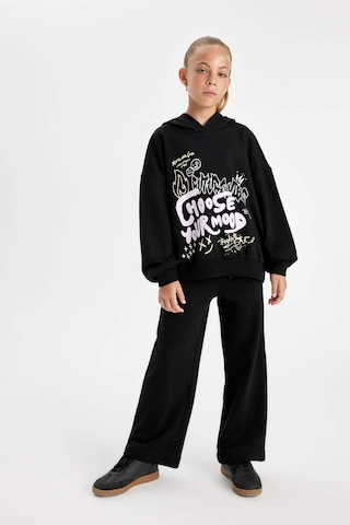 DeFacto Kız Çocuk Siyah Oversize Geniş Kalıp Kapüşonlu Baskılı Sweatshirt D0614A824AUBK81 Siyah