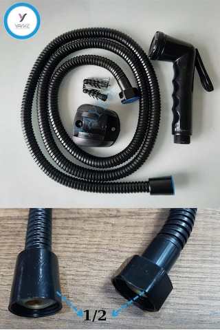 Yayke Taharetmatik Seti Siyah Renk Plastik Taharet Tabancası Wc Mat Siyah