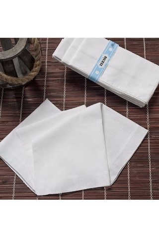 Teksin 36x36 Cm. Bir Düzine 12 Adet Mendil Tm Beyaz Beyaz