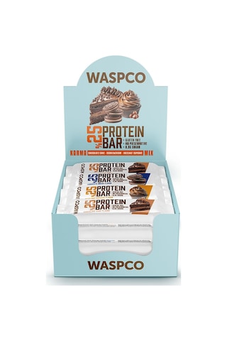 Waspco Bitter Çikolata Kaplı Protein Bar Karma Kutu 36G x 6 Adet 3 Çeşit