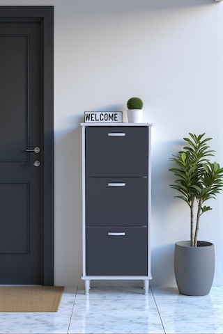 Eliusta Nefes Ayaklı 52 Cm Ayakkabılık Kapı Önü/antre 3 Düşer Kapaklı Antrasit 52x127x26 Cm Ayakkabılık Antrasit