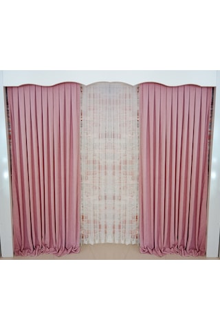 Gül Renk Fon Kadife Perde Çift Kanat 1/3 Sık Pileli Dikim V-27 Gül