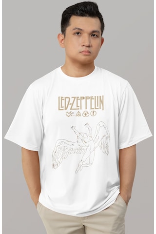 Sevbano Tasarım Led Zeppelin Rock Metal Müzik Grubu Baskılı Unisex Oversi Beyaz
