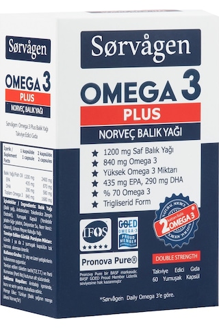 Sorvagen Omega 3 Plus Saf Norveç Balık Yağı. 60 Kapsül. 1200Mg